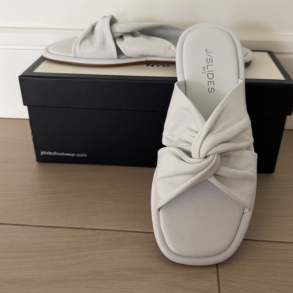 J/Slides NYC White Leather Yaya Slides